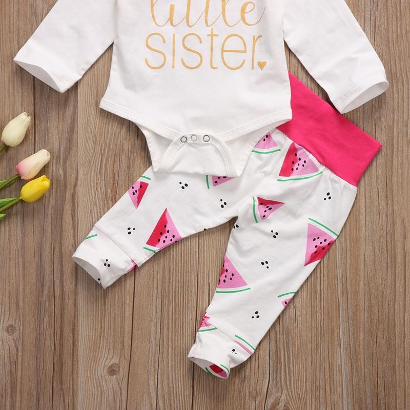 Cute Watermelon Baby Girl Clothes Sets Girls Cotton Tops Romper Pants Hat Outfits Set Clothes 0-18M - ebowsos