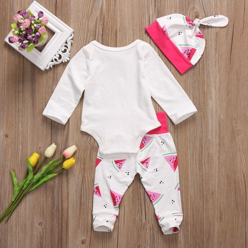 Cute Watermelon Baby Girl Clothes Sets Girls Cotton Tops Romper Pants Hat Outfits Set Clothes 0-18M - ebowsos