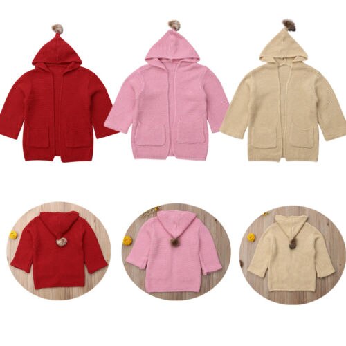 Cute Winter Warm Baby Girls Knit Coat Jacket Children Hooded Clothes Outerwear - ebowsos