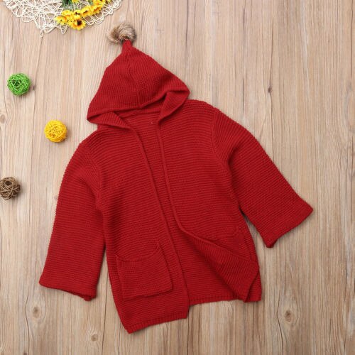 Cute Winter Warm Baby Girls Knit Coat Jacket Children Hooded Clothes Outerwear - ebowsos