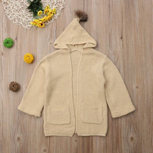 Cute Winter Warm Baby Girls Knit Coat Jacket Children Hooded Clothes Outerwear - ebowsos