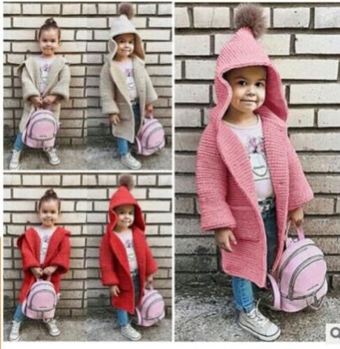 Cute Winter Warm Baby Girls Knit Coat Jacket Children Hooded Clothes Outerwear - ebowsos