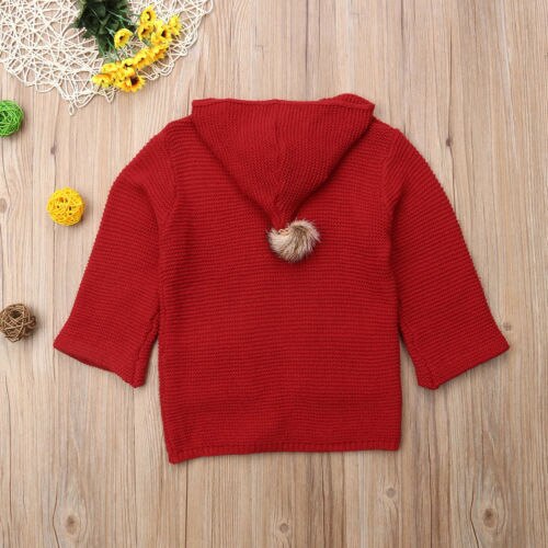 Cute Winter Warm Baby Girls Knit Coat Jacket Children Hooded Clothes Outerwear - ebowsos