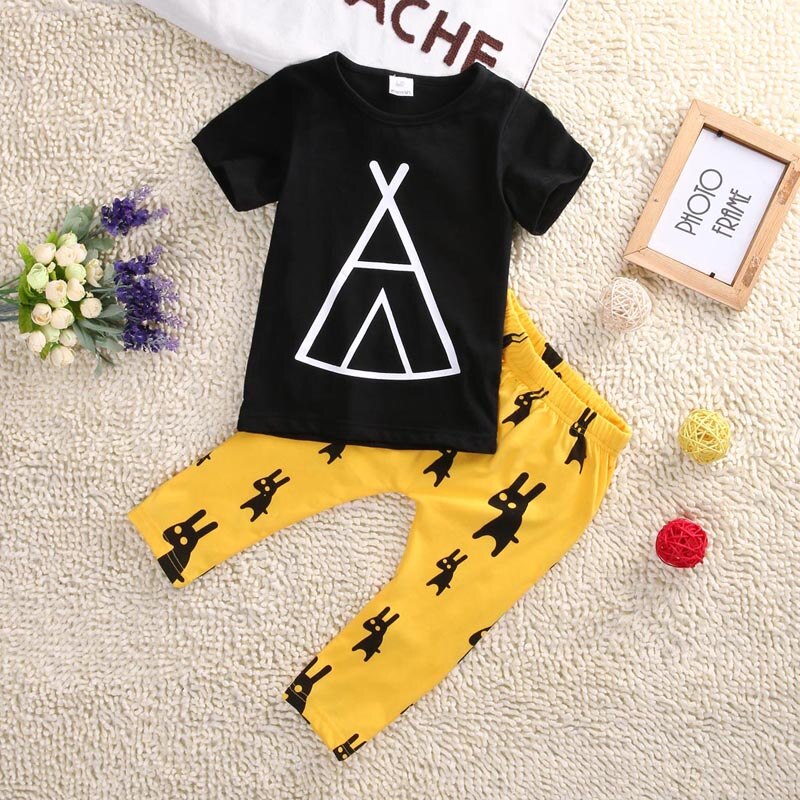 Cute newborn baby infant boys and children clothes t-shirt top + pants - ebowsos