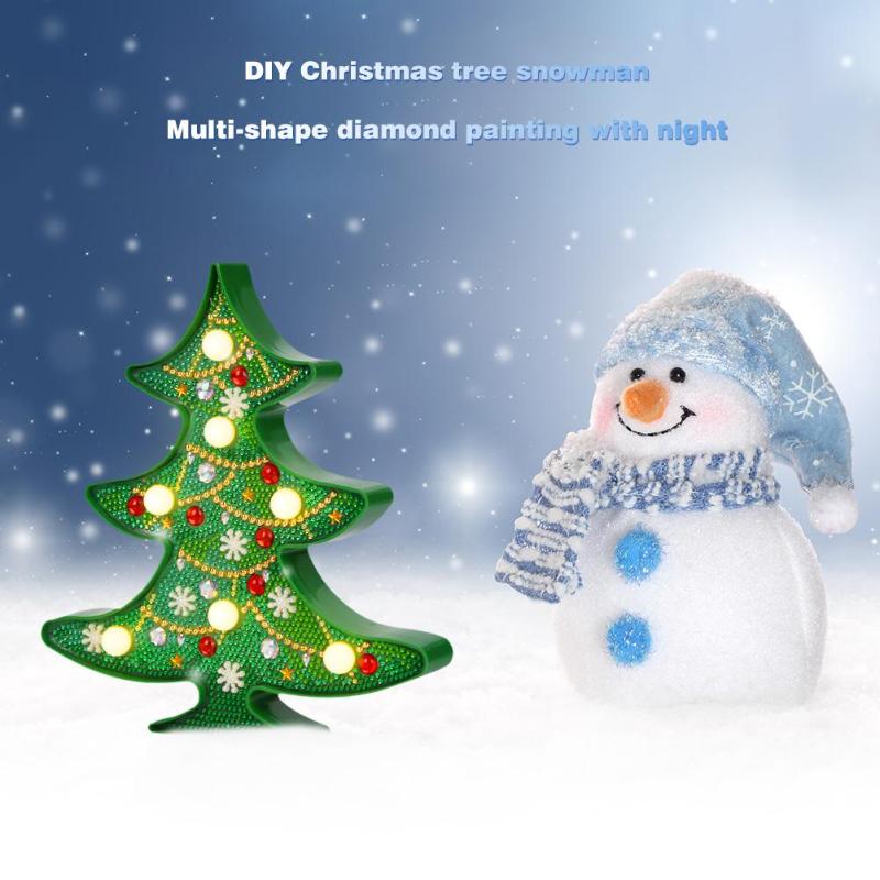 DIY Christmas Light Diamond Painting Christmas Tree Snowman LED Night Light Special Shaped Diamond Holiday Lights Home Decor hot - ebowsos