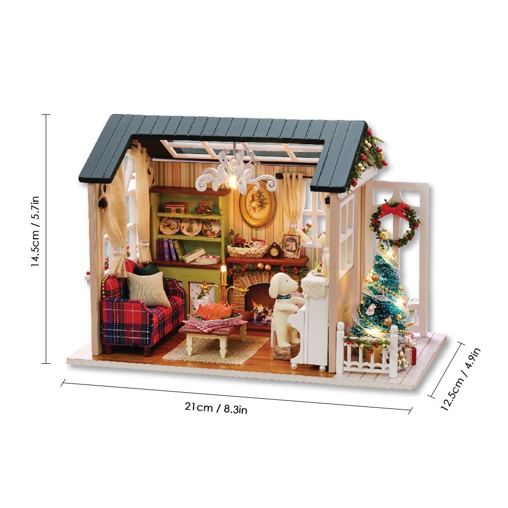 DIY Christmas Miniature Dollhouse Mini 3D Wooden House Craft LED Lights Miniature DIY Dollhouse Doll House Kit-ebowsos