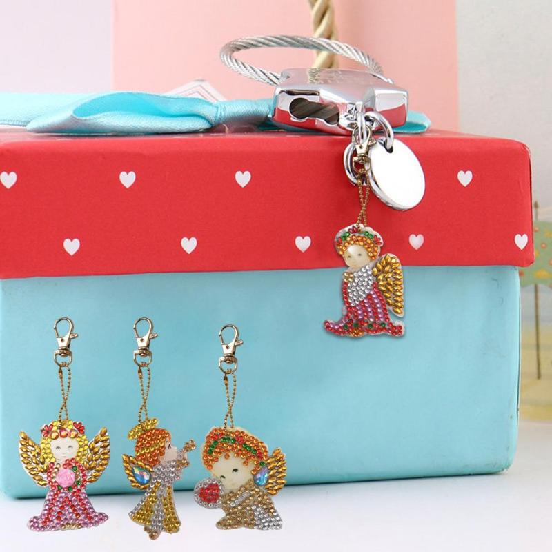 DIY Full Drill Diamond Paintng Special Shape Girl BagDelicate Personality Portable Angel Style Keychain Decorate 64X51mm - ebowsos