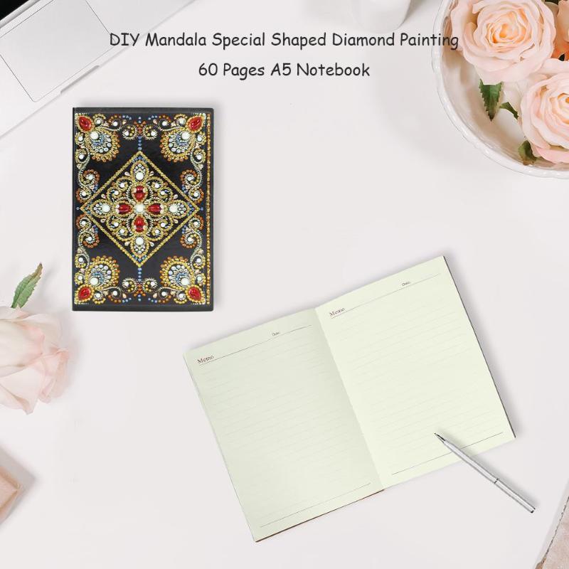 DIY Mandala Special Shaped Diamond Painting 60 Pages A5 Notebook Diary Book - ebowsos