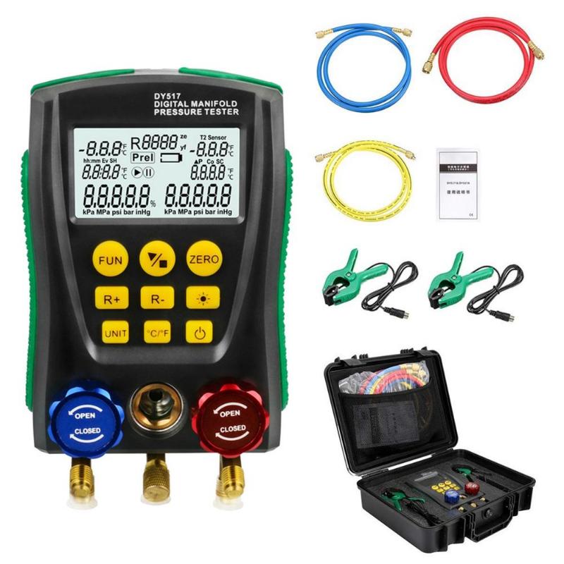 DY517A Pressure Gauge Refrigeration Digital Vacuum Pressure Manifold Tester Meter HVAC Temperature Tester Valve Tool Kit Hot - ebowsos