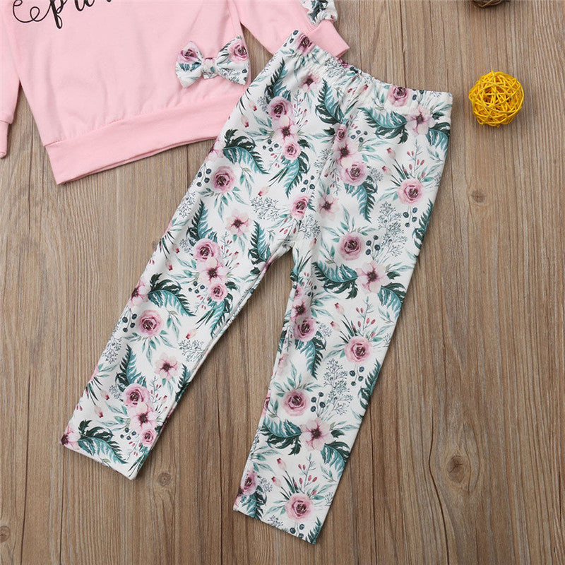 Daddy's Little Princess Newborn Baby Girl Autumn Clothes Ruffles Long Sleeve Tops Floral Pant Legging Headband 3PCS Set - ebowsos