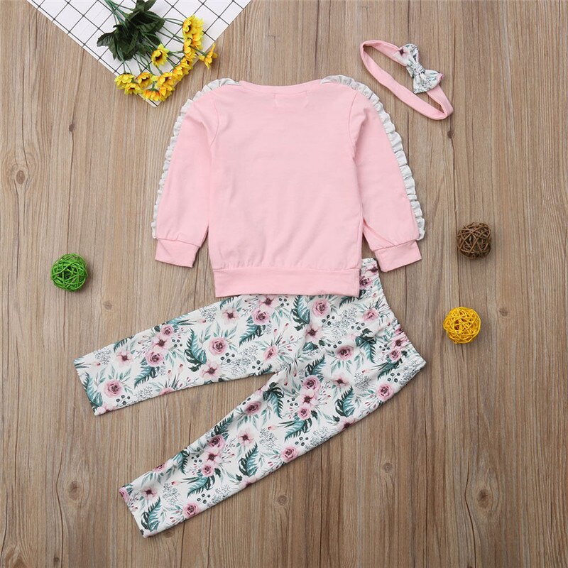 Daddy's Little Princess Newborn Baby Girl Autumn Clothes Ruffles Long Sleeve Tops Floral Pant Legging Headband 3PCS Set - ebowsos