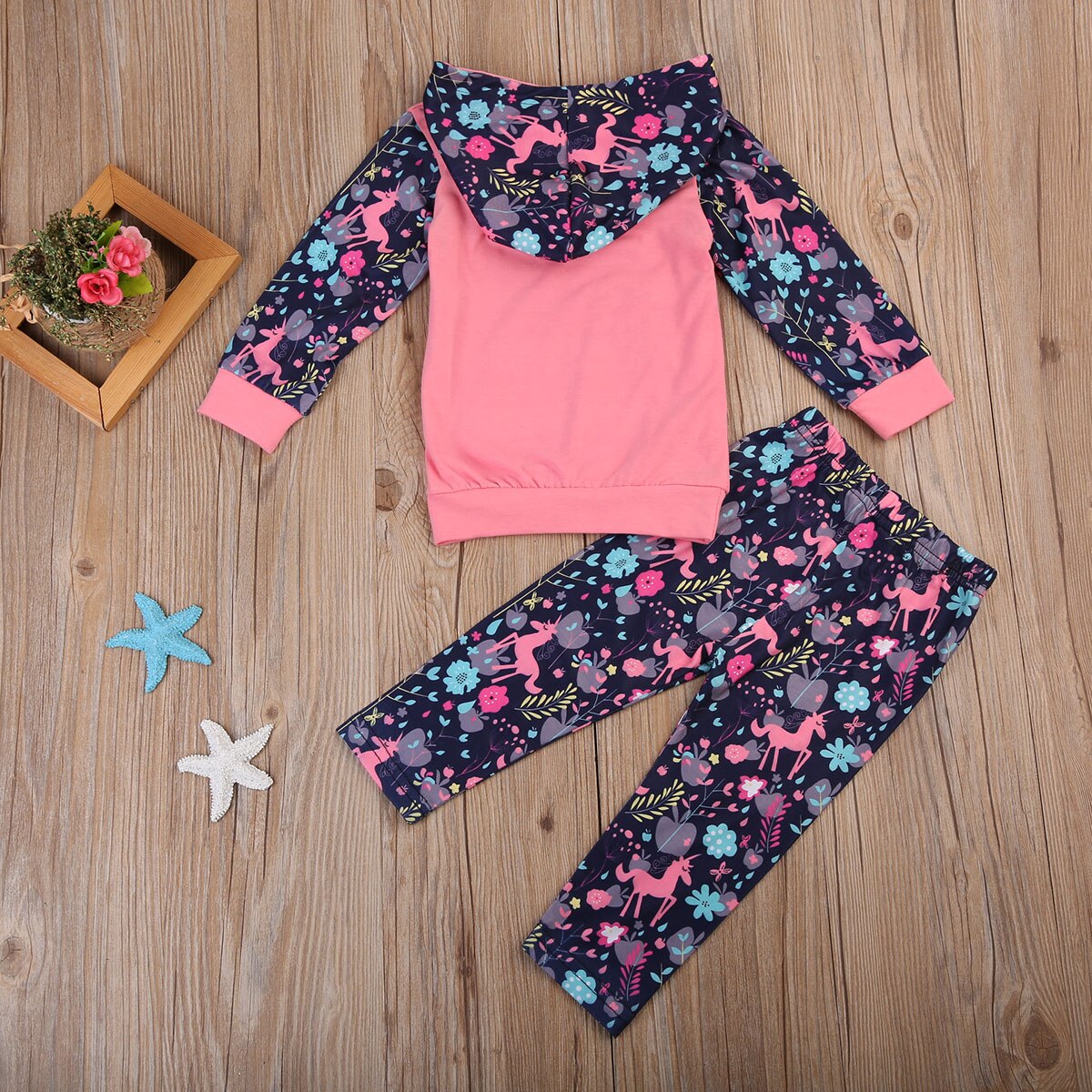 Deer Flower  Newborn Infant Baby Girls Floral Clothes Hooded T-shirt Tops Pants Outfits 2PCS - ebowsos