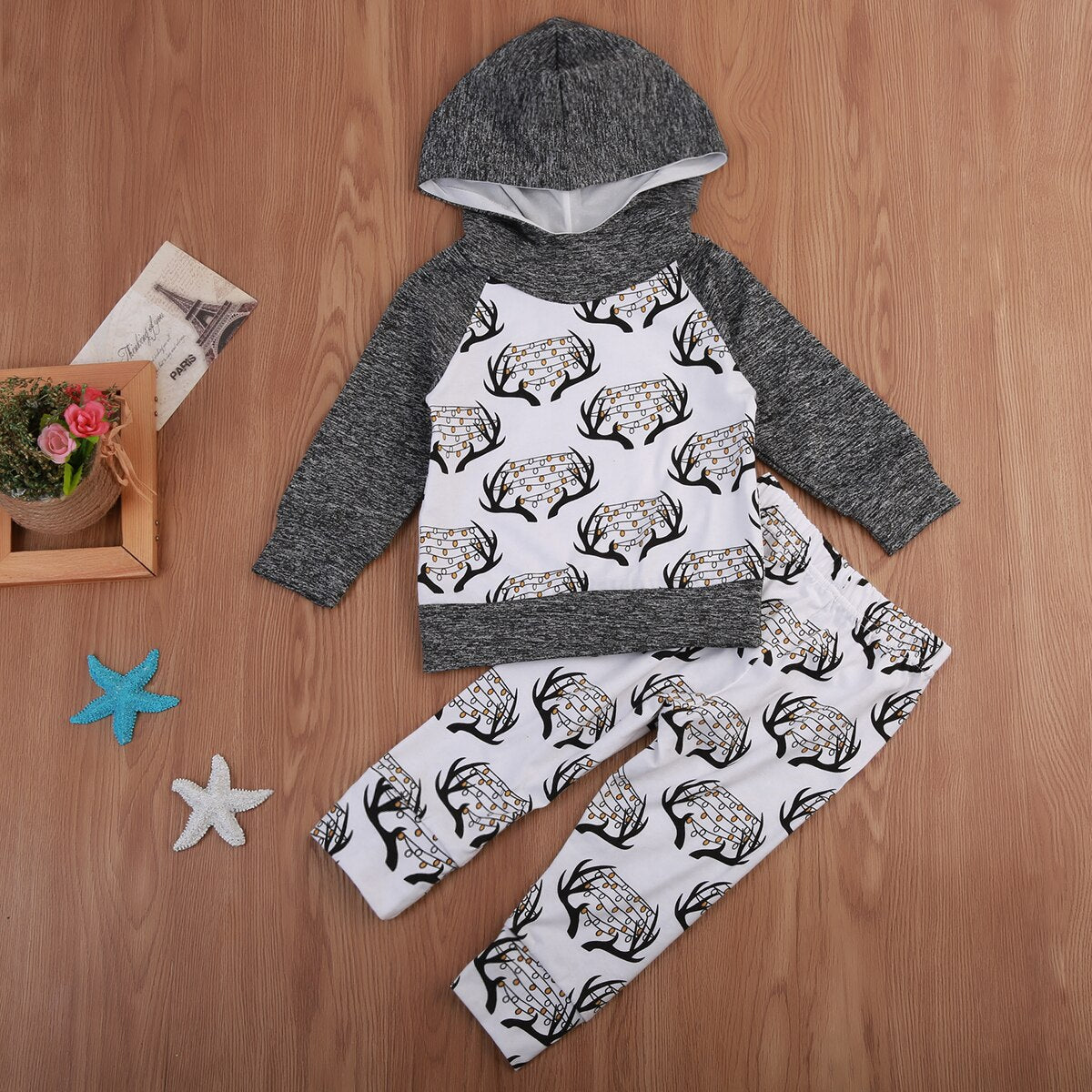 Deer Infant Baby Boys Hooded Long Sleeve T-Shirt Cotton +Long Pants Set Kids Clothes Outfits Sets - ebowsos