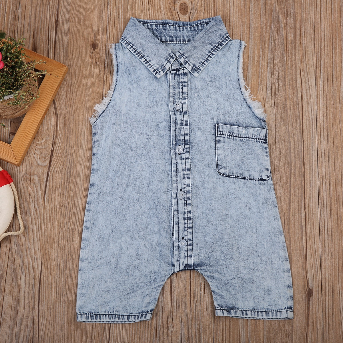 Demin Fashion Kids Boy Girl Infant Vest Romper Casual Baby Jumpsuit Clothes Outfit 0-2T - ebowsos