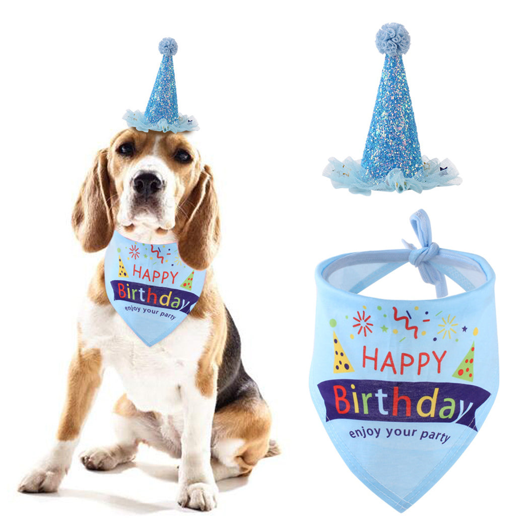 Dog Bandana Birthday Letter Pet Dog Scarf Adjustable Size Dog Cat Bow Tie Pet Grooming Accessories Dog Bandana With Hat Birthday-ebowsos