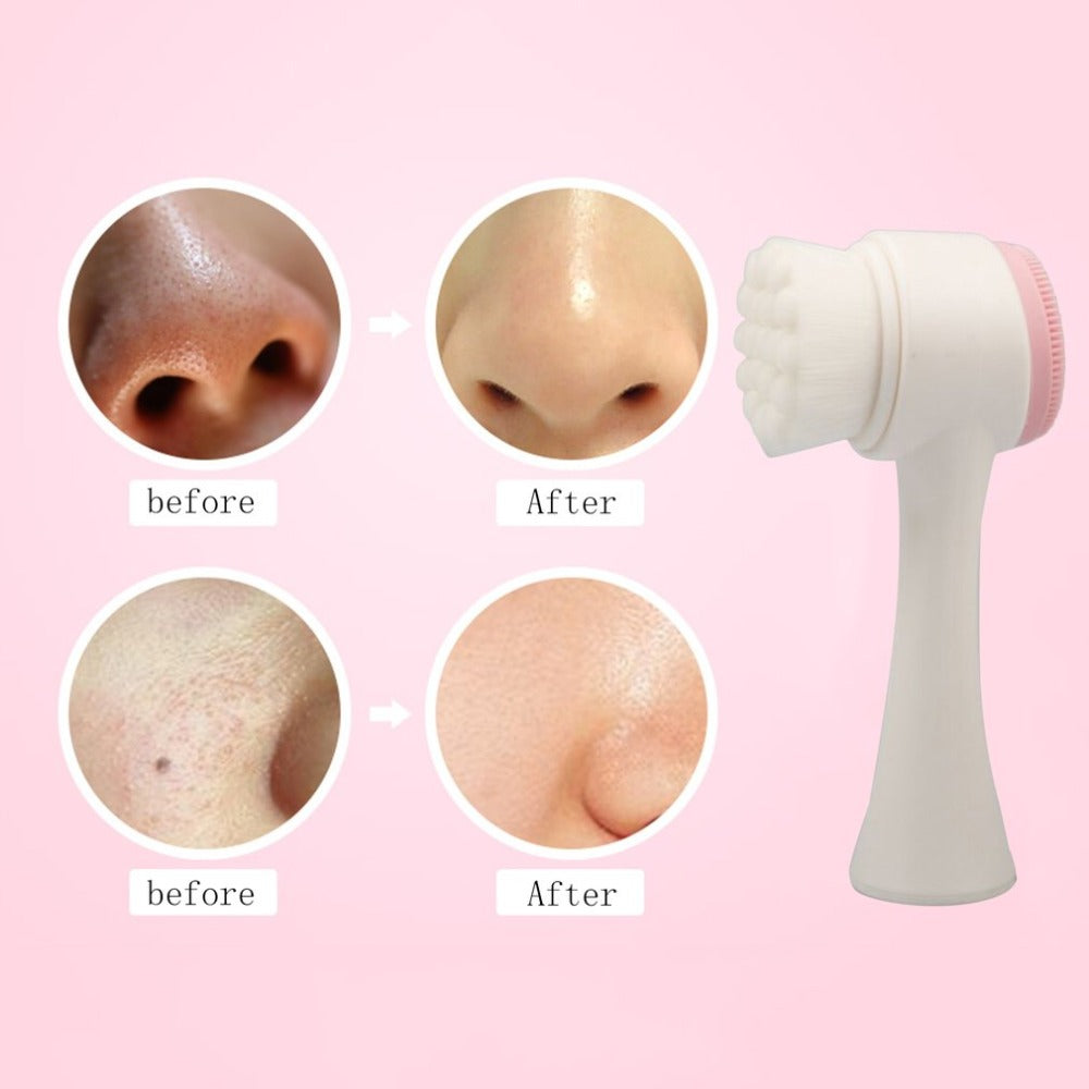 Double Sides Silicone Facial Cleansing Brush 3D Face Cleaning Massage Tool Facial Vibration Skin Care Brush face wash - ebowsos