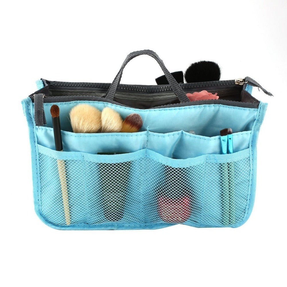 Double Zipper Polyester Makeup Bag Portable Travel BAGS Beauty Cosmetic Bag Make Up Toiletry BagS With Handle Set - ebowsos