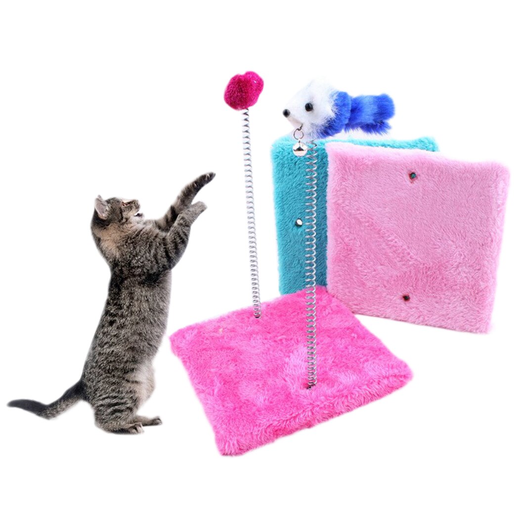 Dual-Spring Plush Square Cat Scratch Board Cat Climbing Frame Funny Tree Jumping Platform Pet Interactive Toy Random Color-ebowsos