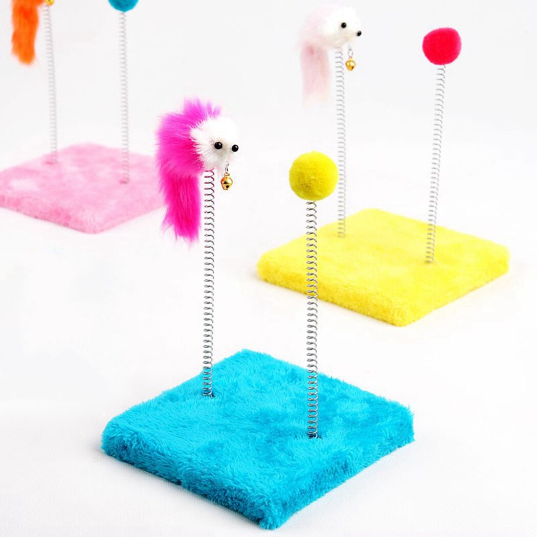 Dual-Spring Plush Square Cat Scratch Board Cat Climbing Frame Funny Tree Jumping Platform Pet Interactive Toy Random Color-ebowsos