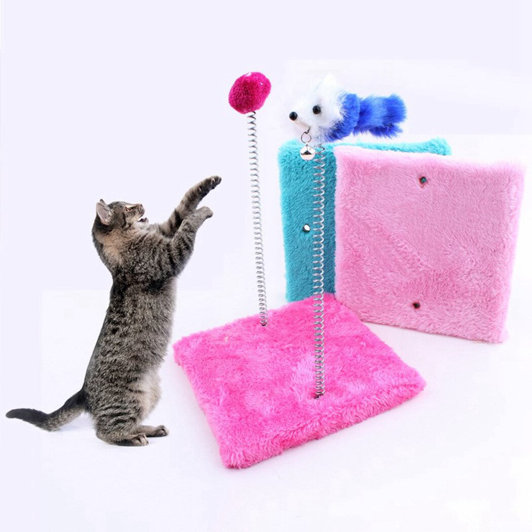 Dual-Spring Plush Square Cat Scratch Board Cat Climbing Frame Funny Tree Jumping Platform Pet Interactive Toy Random Color-ebowsos