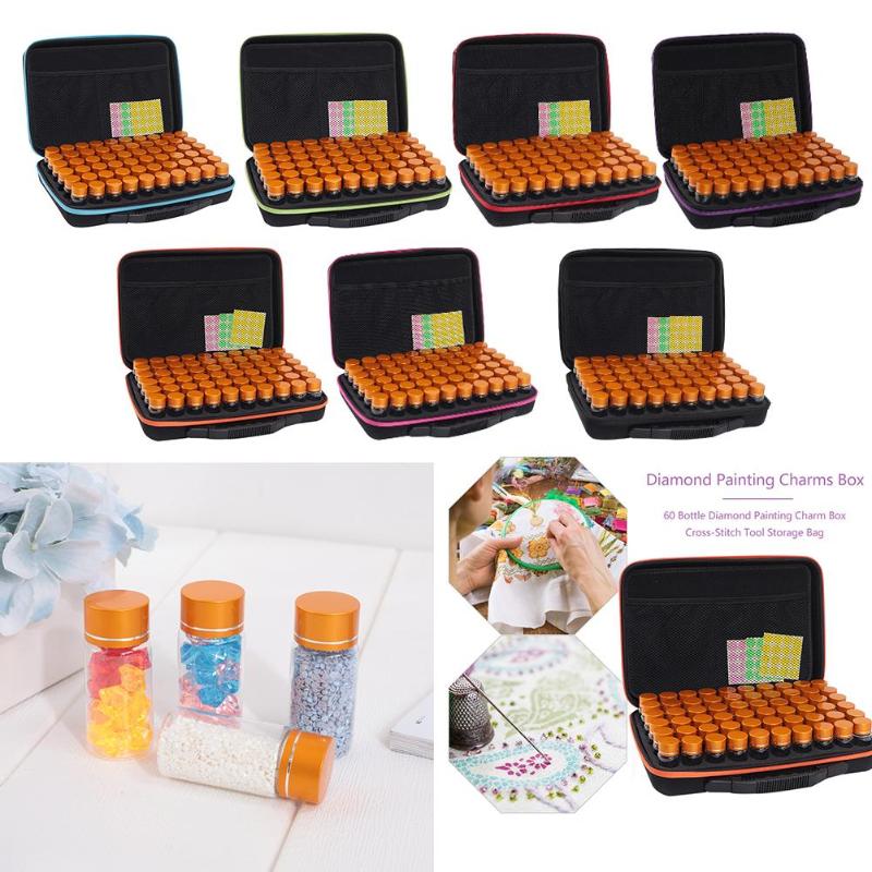 Durable 60 Bottles Diamond Embroidery Large capacity transparent Storage Box Beads Nail Cross Stitch Case Organizer Handbag - ebowsos