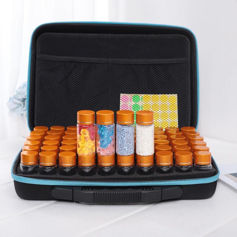 Durable 60 Bottles Diamond Embroidery Large capacity transparent Storage Box Beads Nail Cross Stitch Case Organizer Handbag - ebowsos