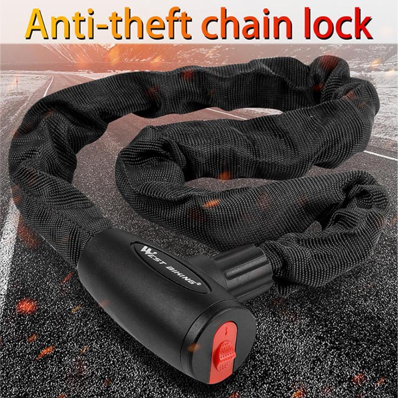 Durable Bicycle Lock Delicate Texture WEST BIKING MTB Anti-theft Security Reinforced Chain Lock Cycling Equipment-ebowsos