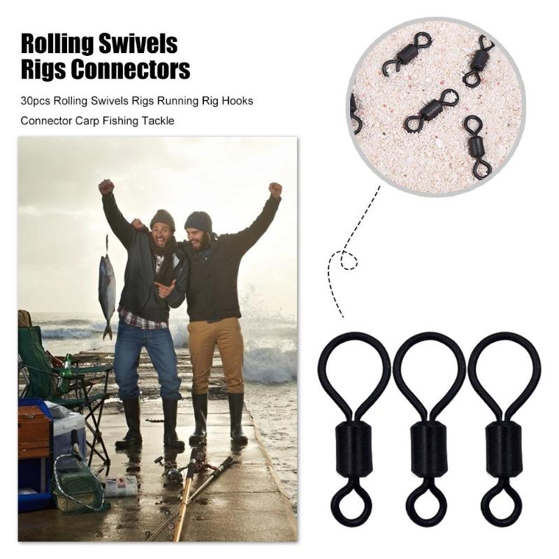 Durable Carp Fishing Stiff Rig Swivels 30pcs Carp Fishing Hook Ring Rolling Swivel for D-Rig Chod Rig Terminal Tackle-ebowsos