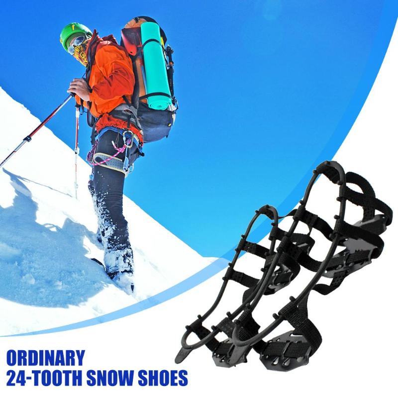 Durable Crampons Shoe Covers Delicate Design 24 Teeth Crampons Ice Climbing Shoes Cover Non-slip Mud Shoe Spiked Grips Cleats-ebowsos