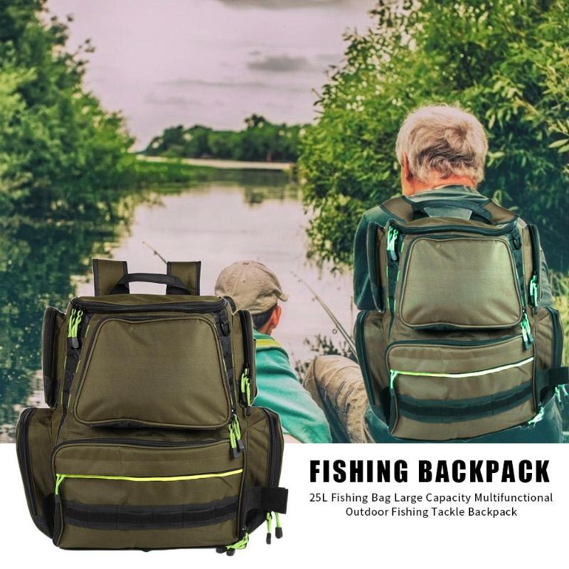 Durable Fishing Backpack Easy to Carry Multifunction Backpack 25L Large Capacity Outdoor Fishing Tackle Accessories Bag-ebowsos