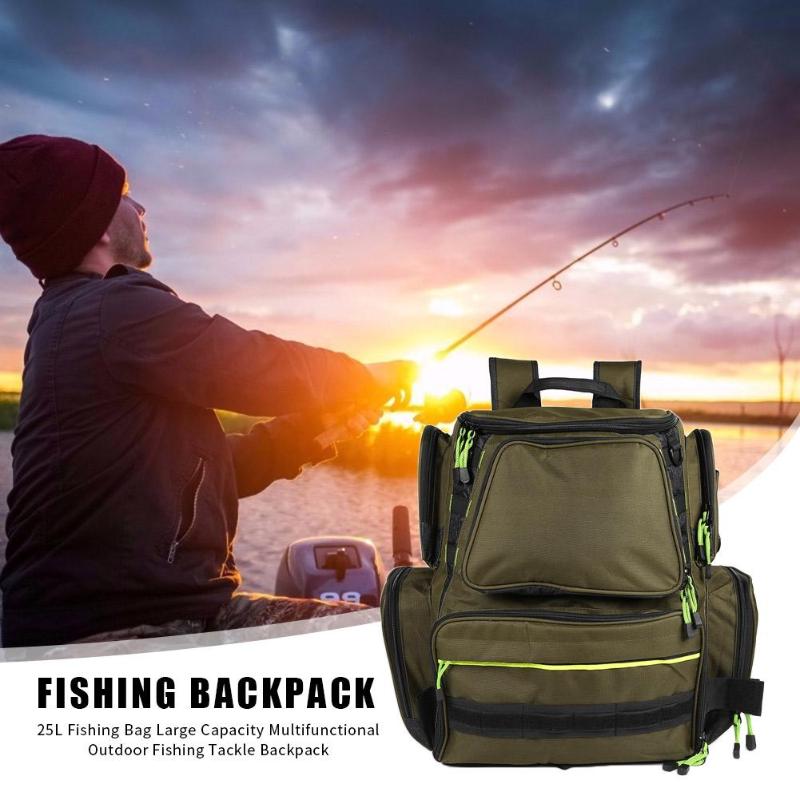 Durable Fishing Backpack Easy to Carry Multifunction Backpack 25L Large Capacity Outdoor Fishing Tackle Accessories Bag-ebowsos