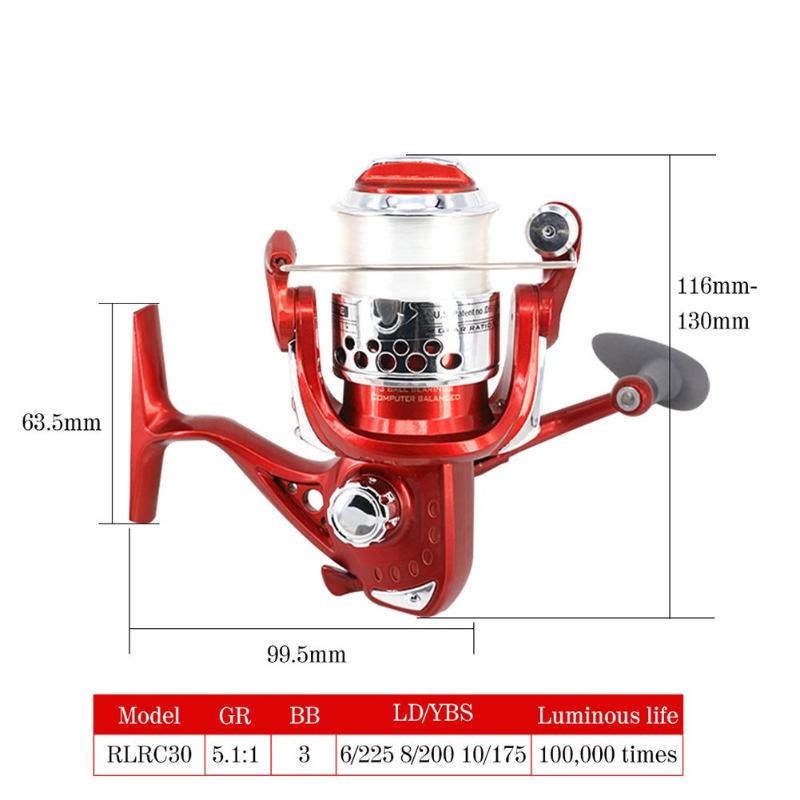 Durable Fishing Reels Multi-function 5.1:1 Spinning Reel with Red White Light Night Fishing Fixed Spool Fishing Reel-ebowsos