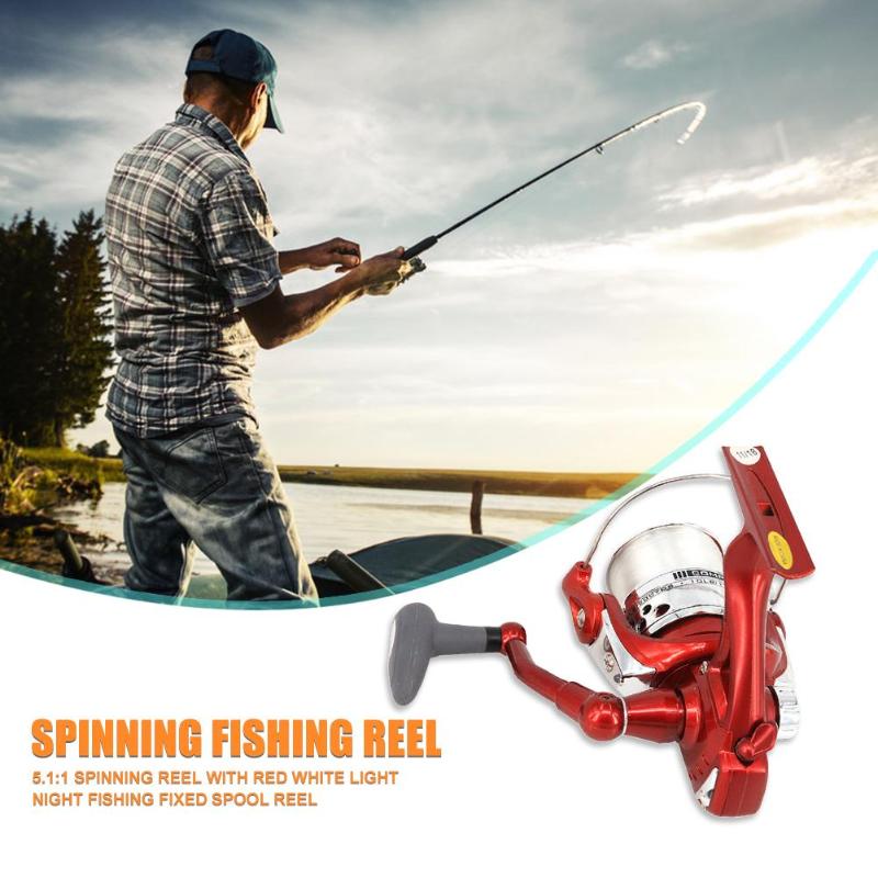 Durable Fishing Reels Multi-function 5.1:1 Spinning Reel with Red White Light Night Fishing Fixed Spool Fishing Reel-ebowsos