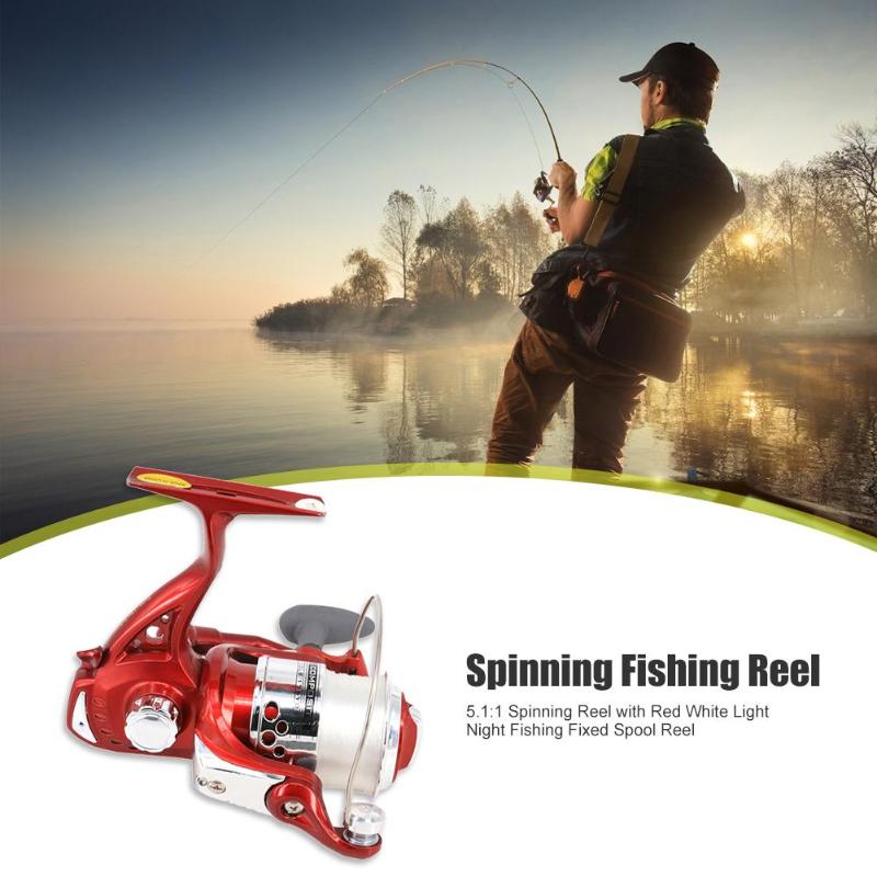 Durable Fishing Reels Multi-function 5.1:1 Spinning Reel with Red White Light Night Fishing Fixed Spool Fishing Reel-ebowsos