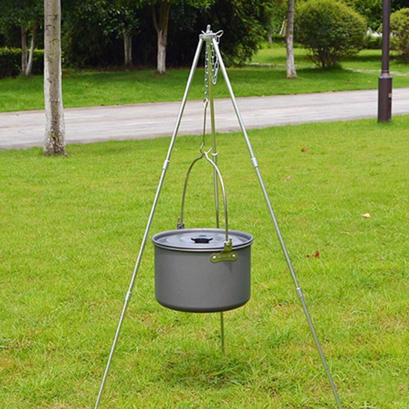 Durable Hiking Tripod Set Delicate Design Outdoor Cooking Tripod Hanging Grill Stand Holder Portable Camping Picnic Tripod-ebowsos