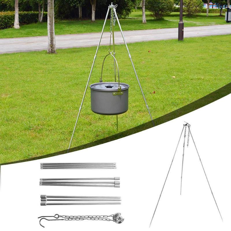 Durable Hiking Tripod Set Delicate Design Outdoor Cooking Tripod Hanging Grill Stand Holder Portable Camping Picnic Tripod-ebowsos