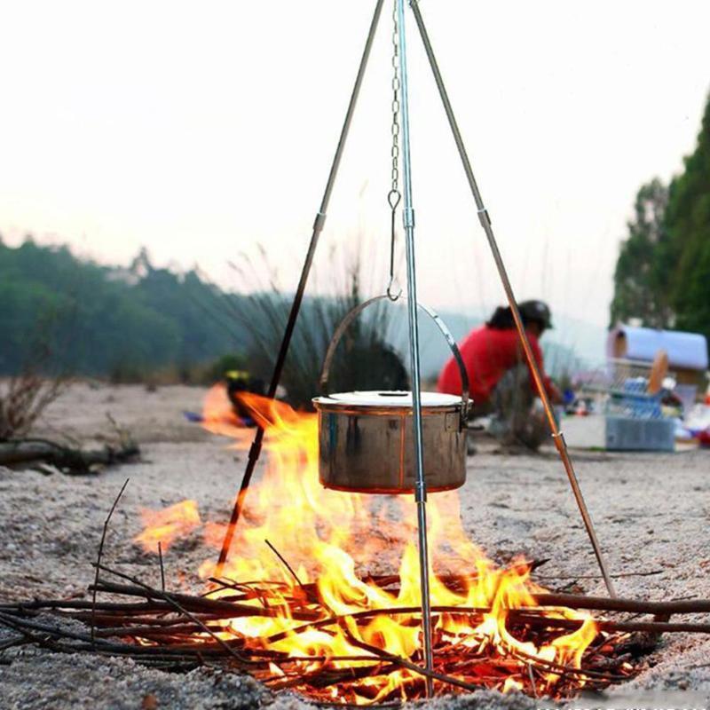 Durable Hiking Tripod Set Delicate Design Outdoor Cooking Tripod Hanging Grill Stand Holder Portable Camping Picnic Tripod-ebowsos