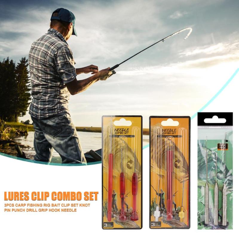 Durable Lures Clip Combo Set Portable 3 in 1 Carp Fishing Rigging Lures Clip Set Bait Grip Hook Crochet Needle Tackle-ebowsos