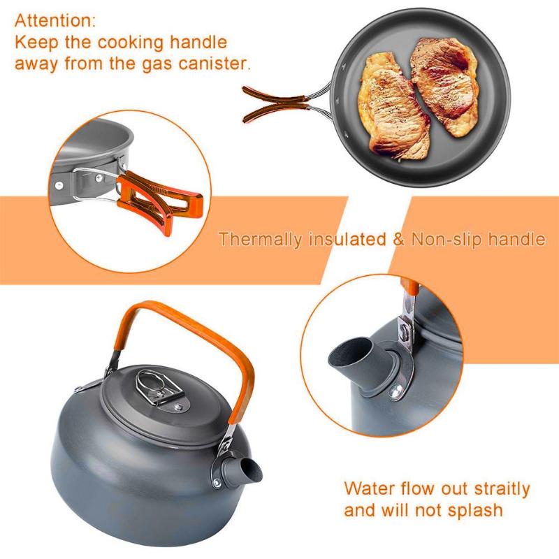 Durable Outdoor Tableware Classic Delicate Outdoor Cooking Pan Fry Pan Kettle Fork Spoon Water Cup Kit for Camping Picnic-ebowsos