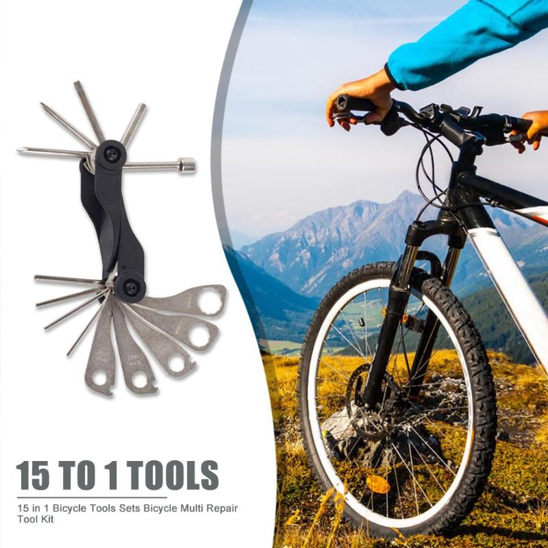 Durable Repair Tools Multi-function 15 in 1 Bike Multi Repair Tool Set Spoke Plum Socket Wrench Hex Key Screwdriver-ebowsos