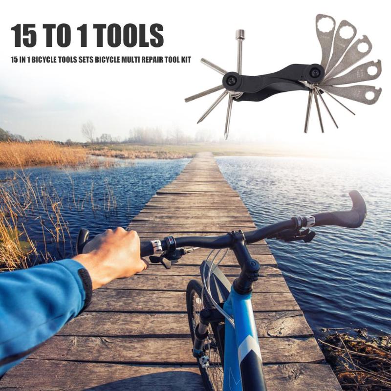 Durable Repair Tools Multi-function 15 in 1 Bike Multi Repair Tool Set Spoke Plum Socket Wrench Hex Key Screwdriver-ebowsos