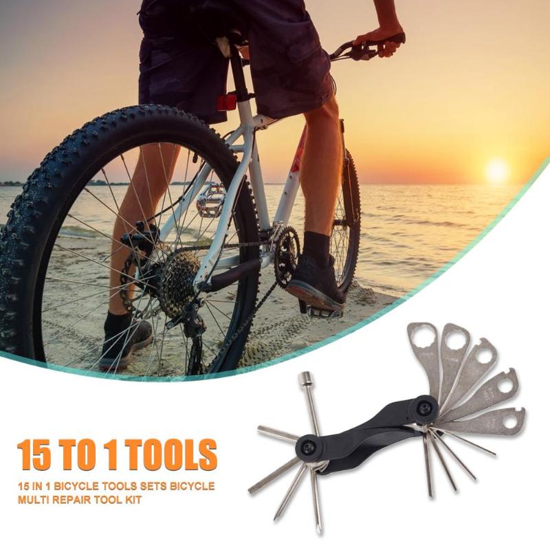 Durable Repair Tools Multi-function 15 in 1 Bike Multi Repair Tool Set Spoke Plum Socket Wrench Hex Key Screwdriver-ebowsos