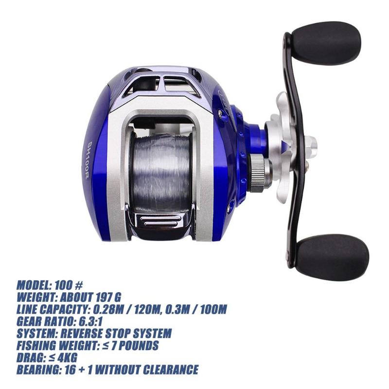 Durable Right Hand Bait Casting Reel with 50m Fishing Line Magnetic Brake Reverse Stop System 6.3:1 Reel Fishing Tackle-ebowsos