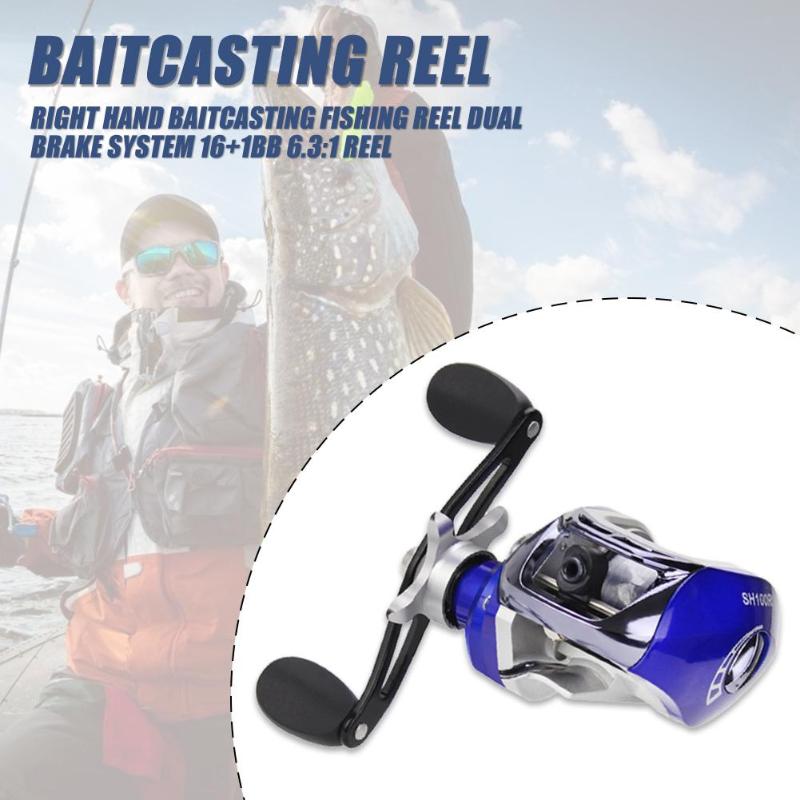 Durable Right Hand Bait Casting Reel with 50m Fishing Line Magnetic Brake Reverse Stop System 6.3:1 Reel Fishing Tackle-ebowsos