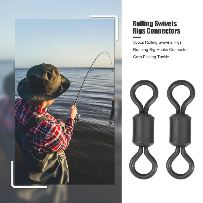 Durable Rolling Swivels Rigs Connectors 30pcs Fish Connector Rolling Swivel Rig Sea Carp Swivel Fishing Tool Gear Tackle-ebowsos