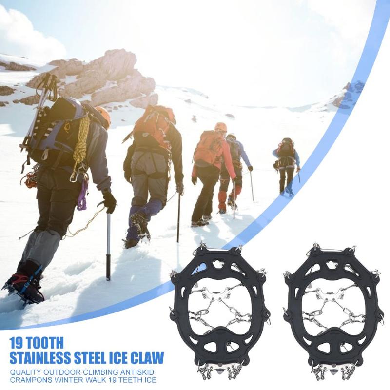 Durable Shoe Crampons Wear-resistant 19 Teeth Crampons Anti Slip Outdoor Climbing Walk Traction Cleats Ice Snow Grips-ebowsos