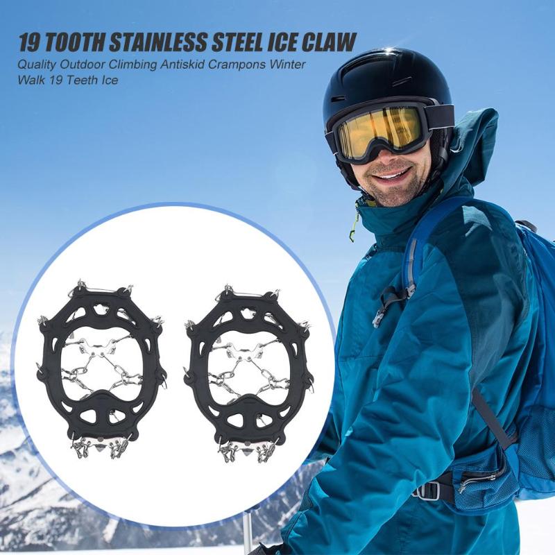 Durable Shoe Crampons Wear-resistant 19 Teeth Crampons Anti Slip Outdoor Climbing Walk Traction Cleats Ice Snow Grips-ebowsos