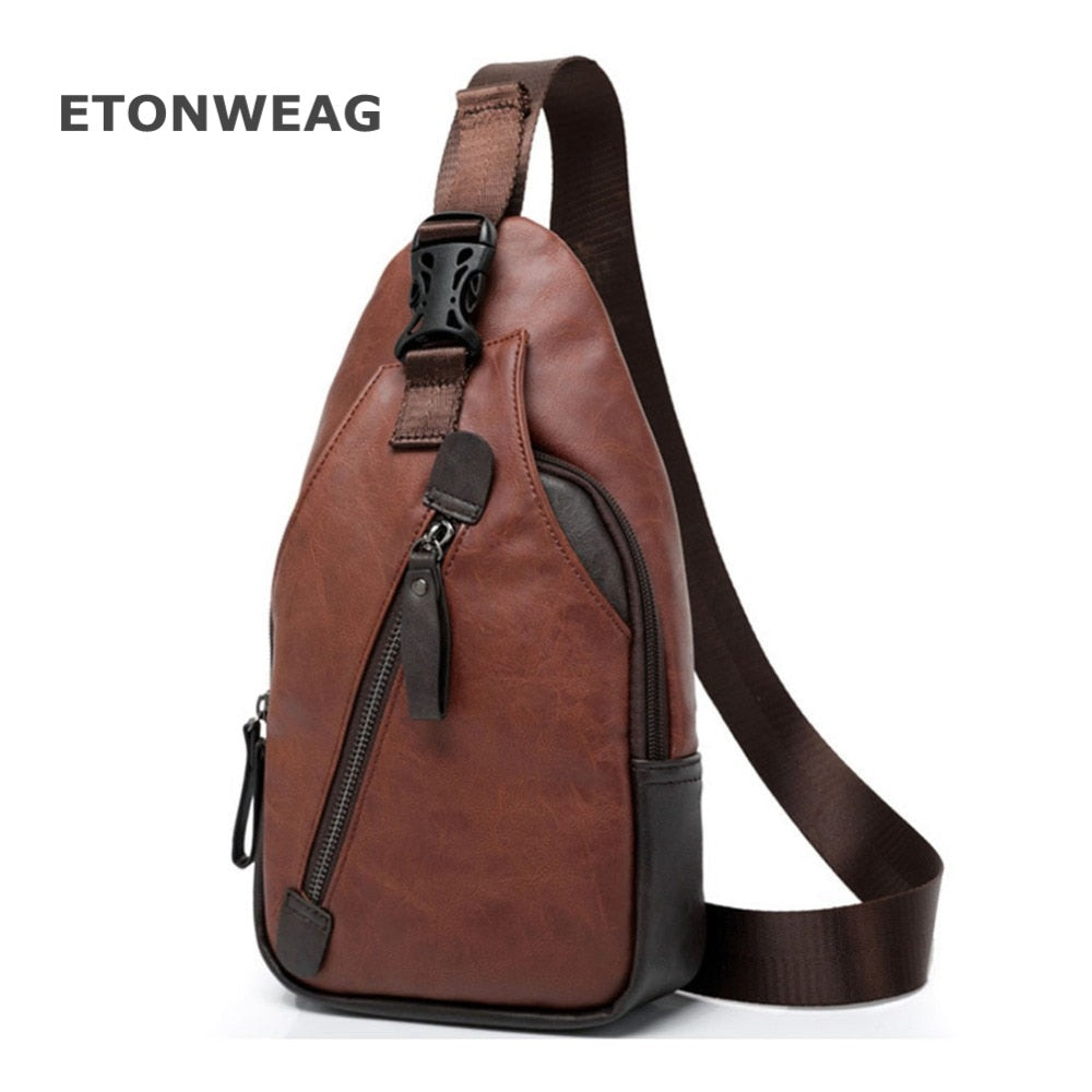 ETONWEAG New Men PU Leather High Quality Travel Cross Body Messenger Shoulder Fashion Casual Sling Pack Chest Bag - ebowsos