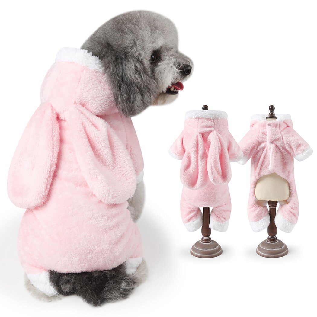 Easter Plush Pet Dog Pink Rabbit Turned Dress Dog Clothes Rabbit Ear Hoodie Plush Pet Dog Apparel Dog Jumpsuit Pet Supplies-ebowsos