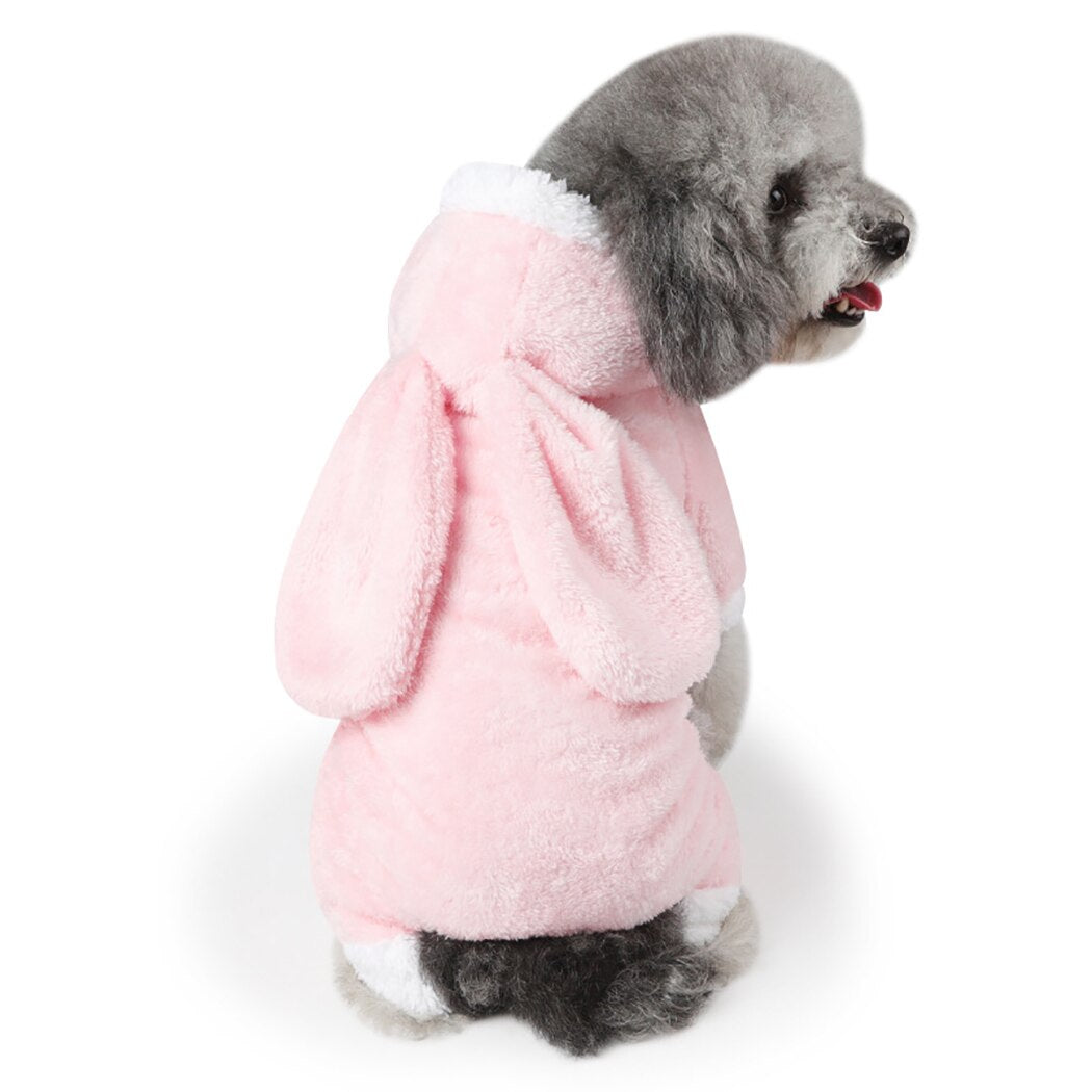 Easter Plush Pet Dog Pink Rabbit Turned Dress Dog Clothes Rabbit Ear Hoodie Plush Pet Dog Apparel Dog Jumpsuit Pet Supplies-ebowsos